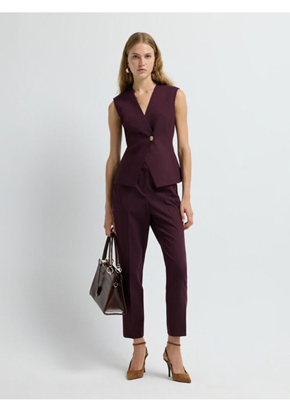 Metal Aksesuarlı Kolsuz V Yaka Yelek Mürdüm 17944866001 fırsatları