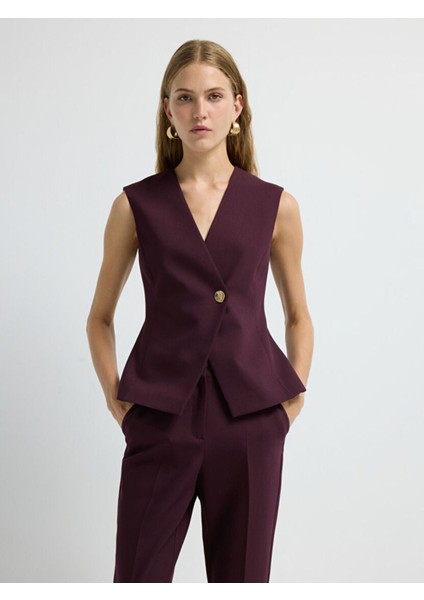 Metal Aksesuarlı Kolsuz V Yaka Yelek Mürdüm 17944866001 indirimleri