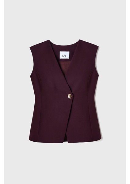 Metal Aksesuarlı Kolsuz V Yaka Yelek Mürdüm 17944866001