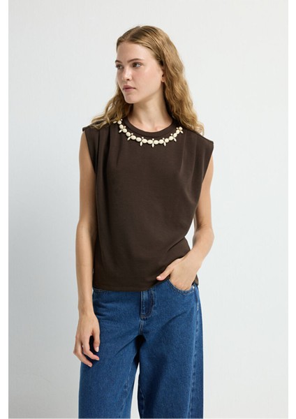 Inci Detaylı Tişört Kahve 17545201001