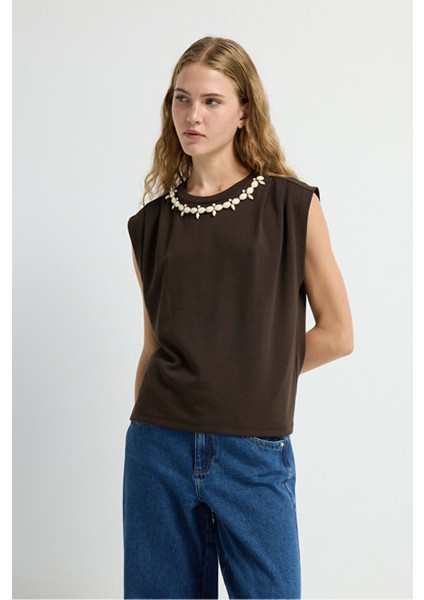 Inci Detaylı Tişört Kahve 17545201001 fırsatları