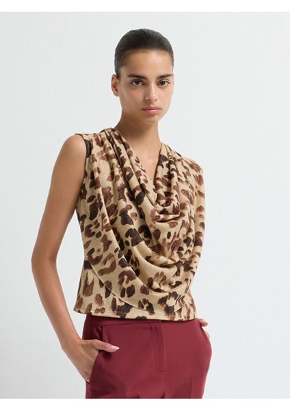 Kolsuz Degaje Desenli Bluz Leopar Kahve 11544966002