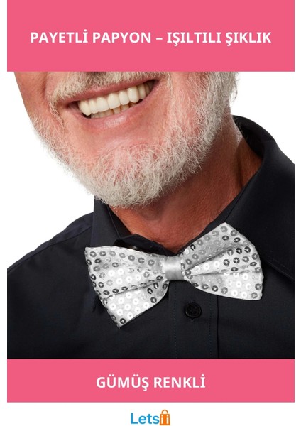 Gümüş Payetli Pullu Şık Papyon Özel Etkinlikler Için Aksesuar