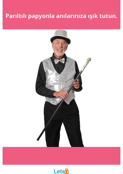 Gümüş Payetli Pullu Şık Papyon Özel Etkinlikler Için Aksesuar fiyatları