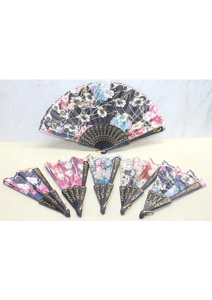 Plastik Çiçek Desenli Yelpaze ALK3571