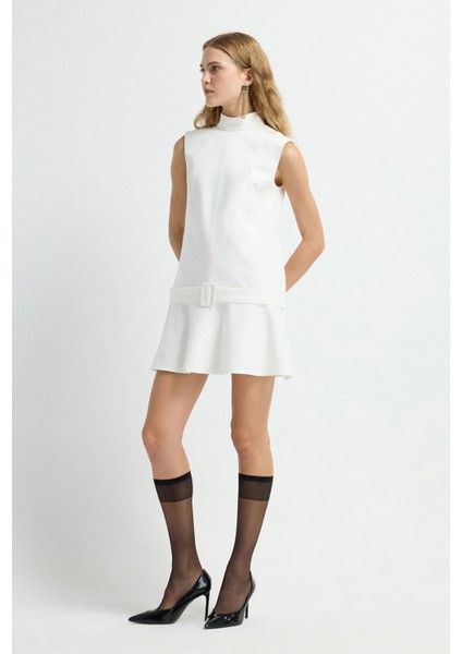 Kemerli Dik Yaka Elbise Kemik 12445656000 modelleri