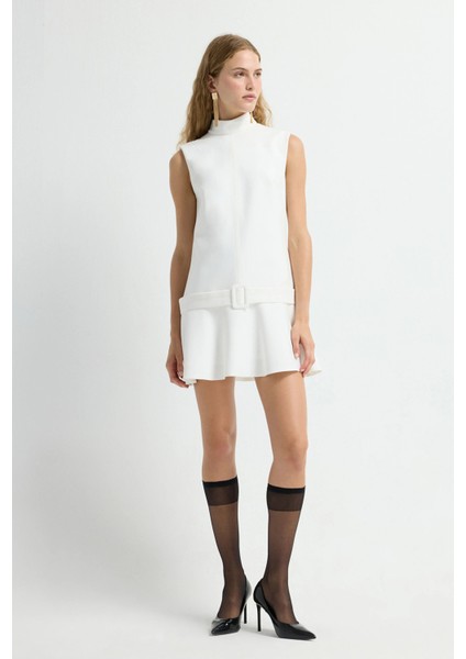 Kemerli Dik Yaka Elbise Kemik 12445656000 indirimleri