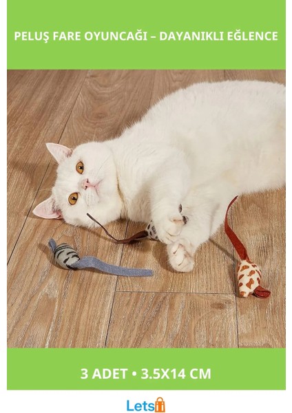 Peluş Fare Kedi Oyuncağı 3 Adet Dayanıklı Kumaş