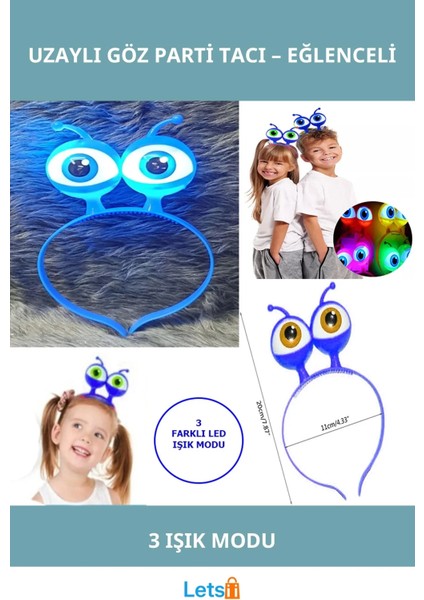 LED Işıklı Pilli Uzaylı Göz Parti Tacı Mavi Renk