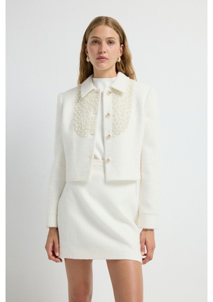 Yüksek Bel Mini Etek Kemik 12744218004