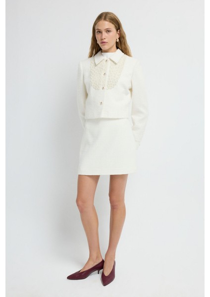 Yüksek Bel Mini Etek Kemik 12744218004