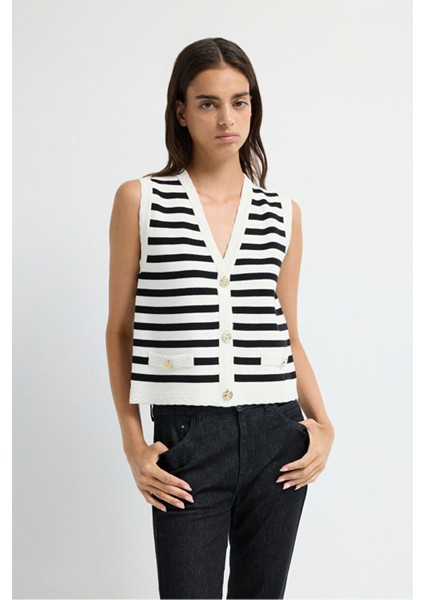 Düğmeli Triko Yelek Kemik 17945623000