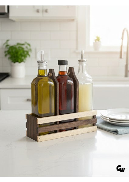 Ahşap Doğal 3lü Yağdanlık ve Sosluk Takımı(Kısa Başlık)(Set)(Ceviz)