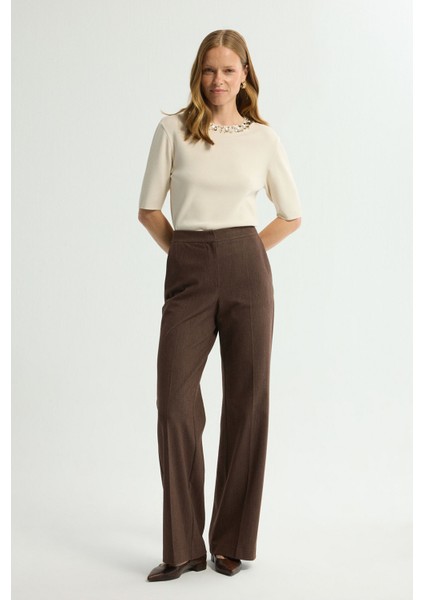 Jean Görünümlü Geniş Paça Pantolon Kahve 153L9470001