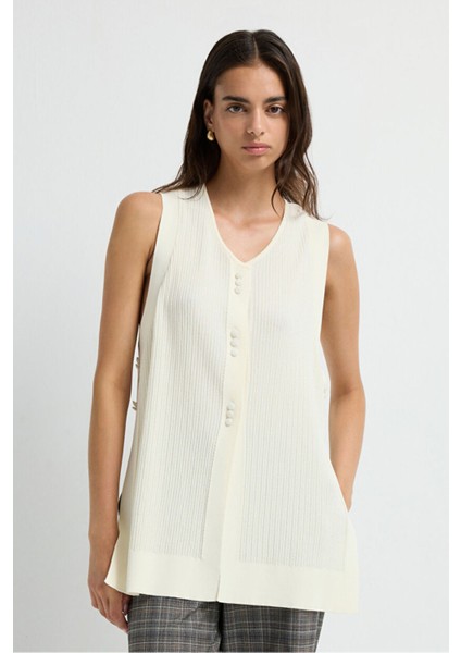 Düğme Detaylı Triko Yelek Vanilya 17945600000
