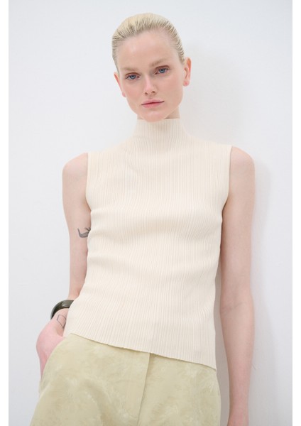 Balıkçı Yaka Kolsuz Triko Kazak Vanilya 13942855001