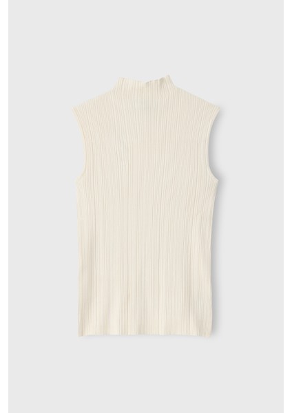 Balıkçı Yaka Kolsuz Triko Kazak Vanilya 13942855001