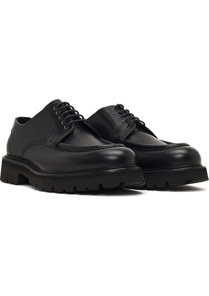 Erkek Siyah Bağcıklı Kalın Tabanlı Deri Casual Ayakkabı 25WFD740518 modelleri