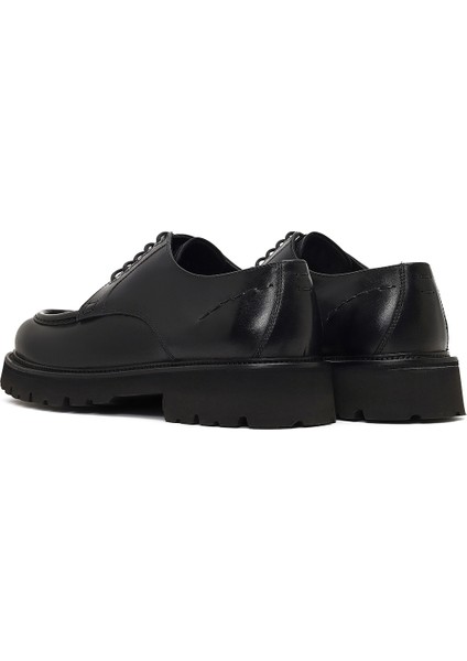 Erkek Siyah Bağcıklı Kalın Tabanlı Deri Casual Ayakkabı 25WFD740518 indirimleri