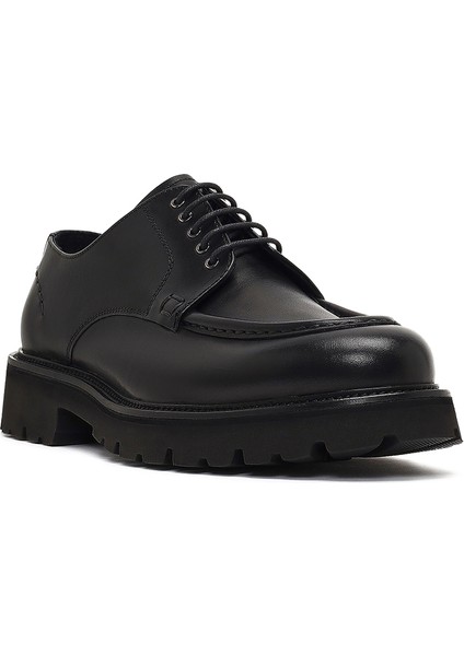 Erkek Siyah Bağcıklı Kalın Tabanlı Deri Casual Ayakkabı 25WFD740518