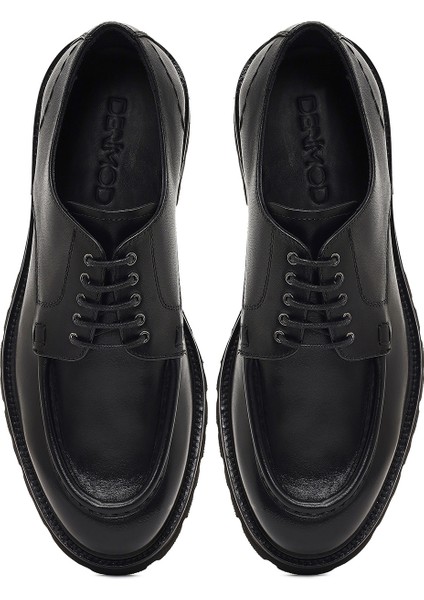 Erkek Siyah Bağcıklı Kalın Tabanlı Deri Casual Ayakkabı 25WFD740518