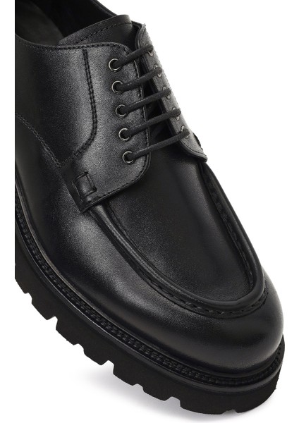 Erkek Siyah Bağcıklı Kalın Tabanlı Deri Casual Ayakkabı 25WFD740518