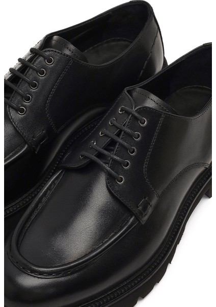 Erkek Siyah Bağcıklı Kalın Tabanlı Deri Casual Ayakkabı 25WFD740518