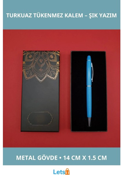 Mandala Desenli Kutu ile Şık Turkuaz Tükenmez Kalem