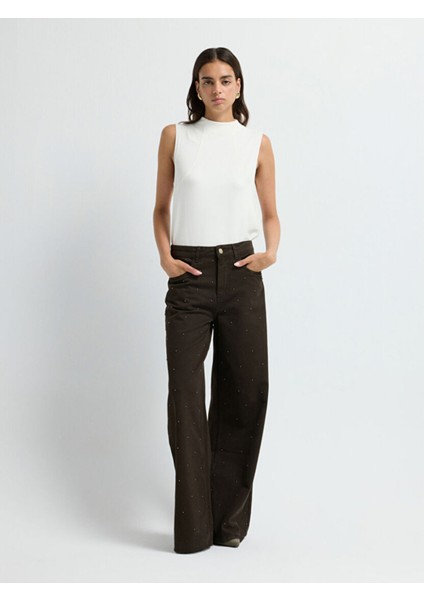 Taş Detaylı Denim Pantolon Kahve 15345840000