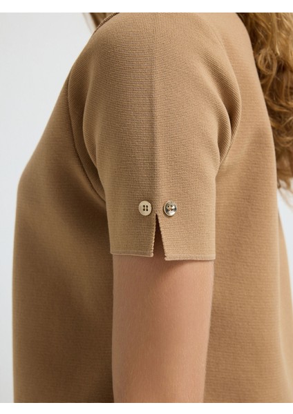 Boğazlı Kısa Kol Triko Bluz Camel 11544535001 fiyatları