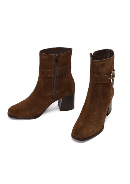 Kadın Taba Fermuarlı Kalın Topuklu Süet Deri Bot 25WFD163110 modelleri
