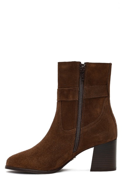 Kadın Taba Fermuarlı Kalın Topuklu Süet Deri Bot 25WFD163110 fırsatları