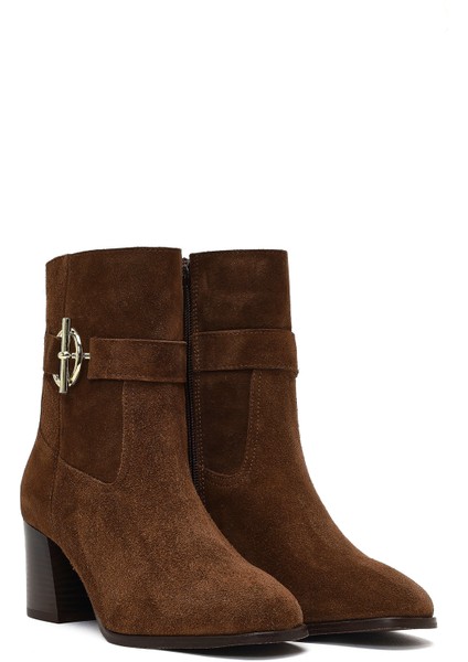 Kadın Taba Fermuarlı Kalın Topuklu Süet Deri Bot 25WFD163110 indirimleri