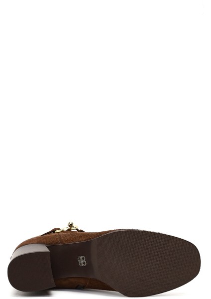 Kadın Taba Fermuarlı Kalın Topuklu Süet Deri Bot 25WFD163110