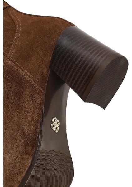 Kadın Taba Fermuarlı Kalın Topuklu Süet Deri Bot 25WFD163110