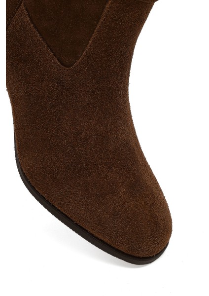 Kadın Taba Fermuarlı Kalın Topuklu Süet Deri Bot 25WFD163110