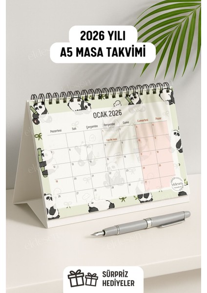 2026 Masa Takvimi Spiralli A5 (21X16CM) Büyük Boy / Resmi Tatiller ve Hafta Sonları / 12 Aylık
