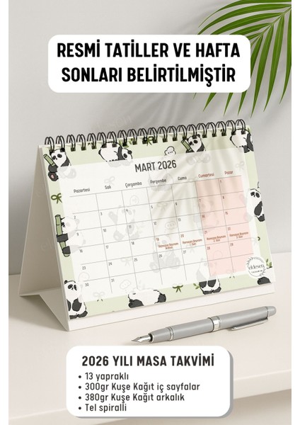 2026 Masa Takvimi Spiralli A5 (21X16CM) Büyük Boy / Resmi Tatiller ve Hafta Sonları / 12 Aylık fiyatları