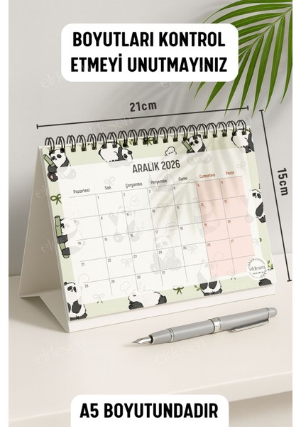 2026 Masa Takvimi Spiralli A5 (21X16CM) Büyük Boy / Resmi Tatiller ve Hafta Sonları / 12 Aylık modelleri