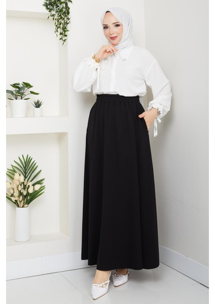 Siyah Oyssho Kumaş Kadın Etek Beli Lastikli 38 40 42 44 46 48 Bedenlere Uyumludur.