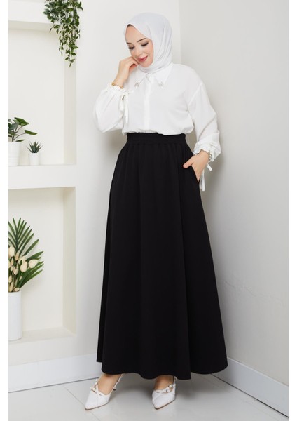 Siyah Oyssho Kumaş Kadın Etek Beli Lastikli 38 40 42 44 46 48 Bedenlere Uyumludur. modelleri