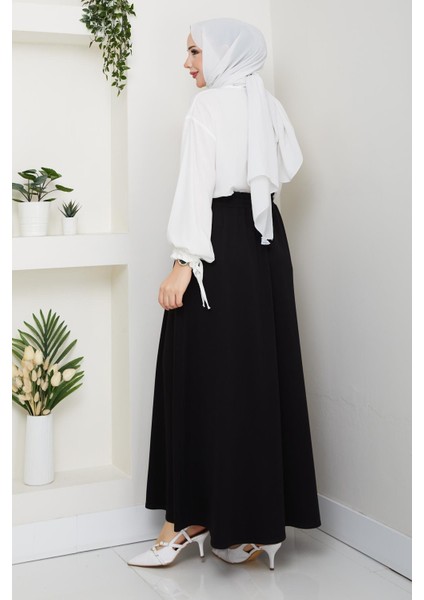 Siyah Oyssho Kumaş Kadın Etek Beli Lastikli 38 40 42 44 46 48 Bedenlere Uyumludur. indirimleri