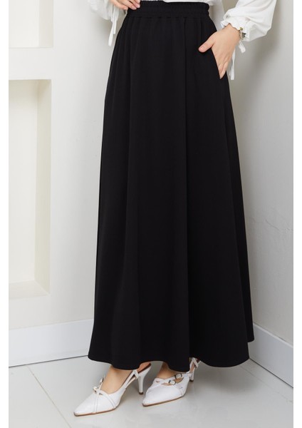 Siyah Oyssho Kumaş Kadın Etek Beli Lastikli 38 40 42 44 46 48 Bedenlere Uyumludur.