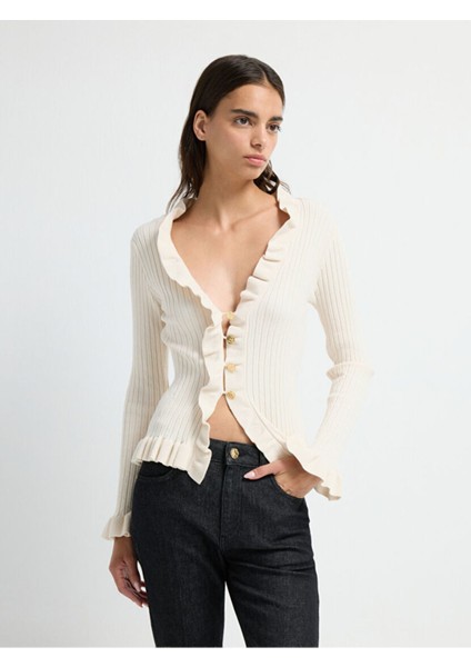 Volanlı Triko Hırka Vanilya 13443026002