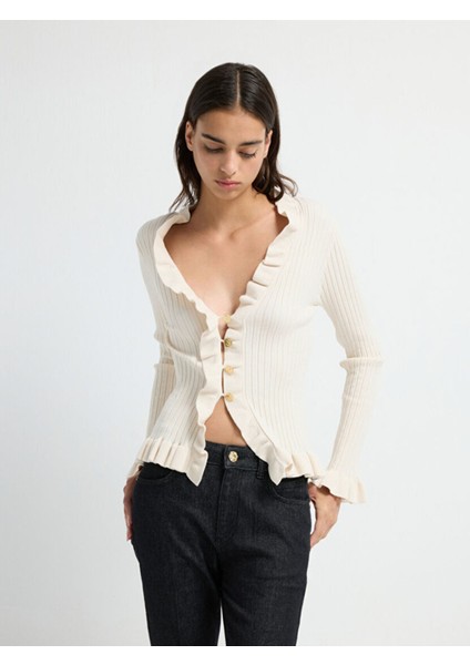 Volanlı Triko Hırka Vanilya 13443026002 fırsatları