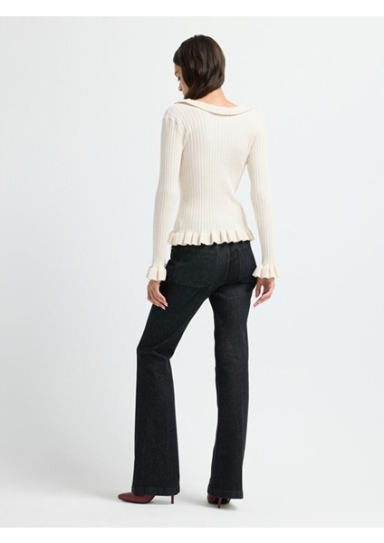 Volanlı Triko Hırka Vanilya 13443026002