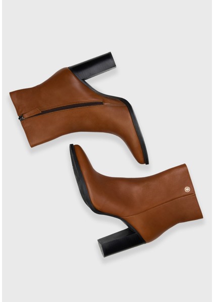 Deri Yandan Fermuarlı Kalın Topuklu Bot Taba 11644358000 modelleri