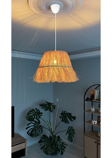 El Yapımı Saçaklı Rafya Bohem Rustik Avize Kafe, Balkon, Salon Sarkıt Avize (Beyaz Duy) fiyatları