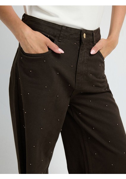 Taş Detaylı Denim Pantolon Kahve 15345840000 fırsatları