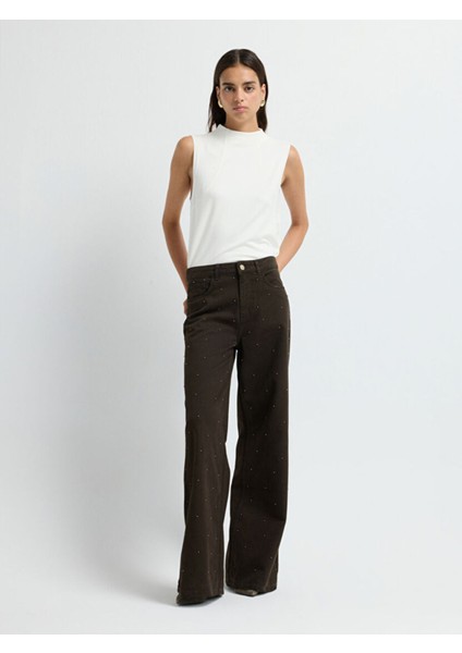 Taş Detaylı Denim Pantolon Kahve 15345840000 indirimleri